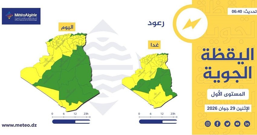 ccc-2 تنبيه جوي في الجزائر: أمطار رعدية ورياح قوية تضرب 48 ولاية